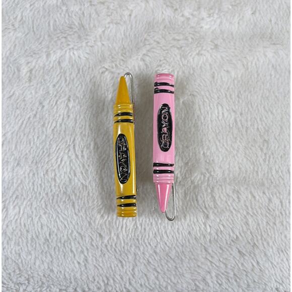 Vintage Hair Barrettes Crayons Set Of 6 Red Purple Green Blue Clips 1 5/8” Long - Picture 2 of 6